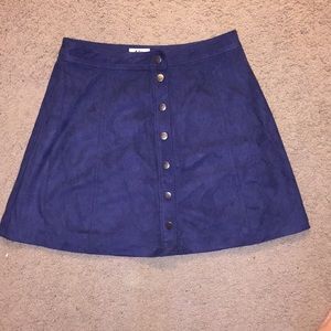 Blue suede mini skirt
